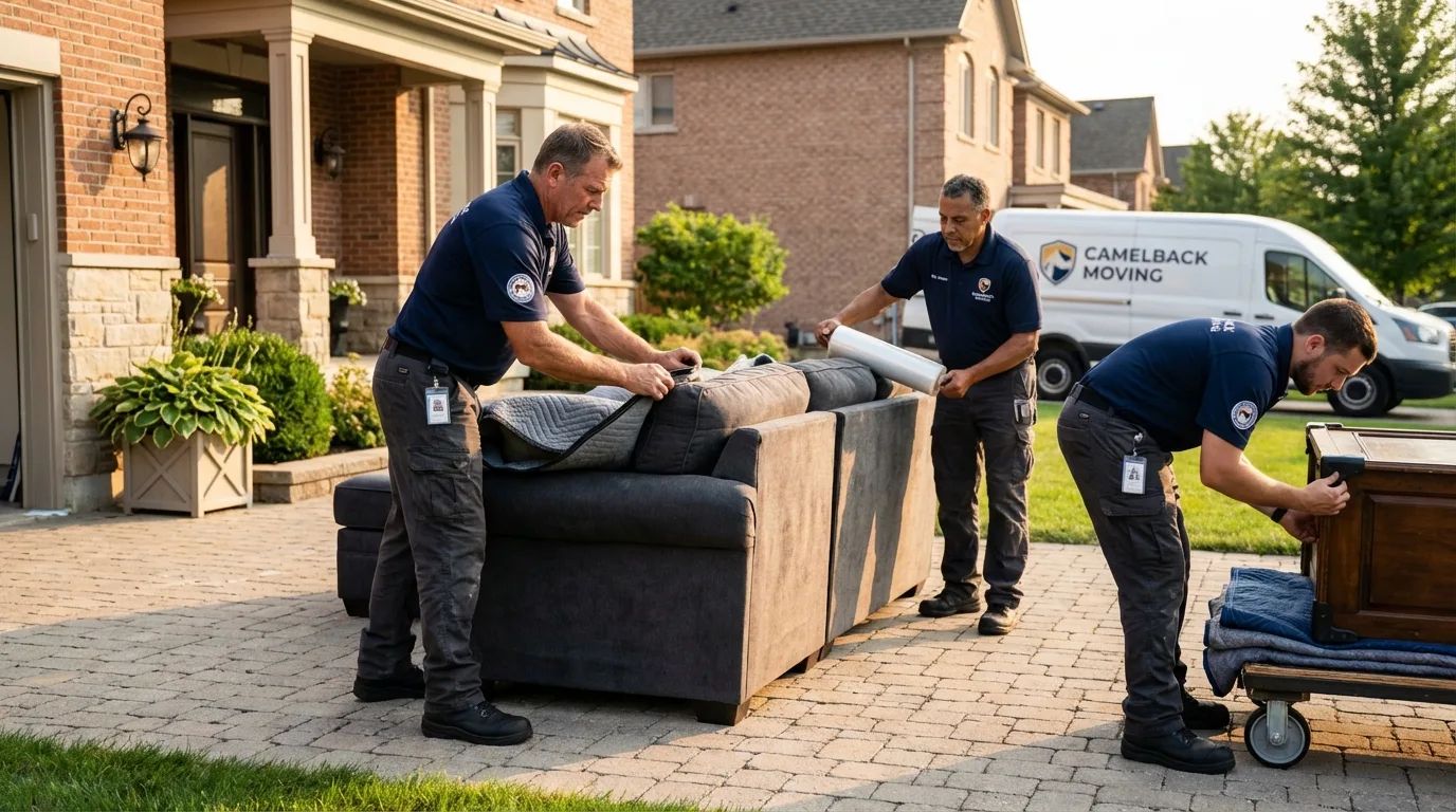 Large estate moving crew wrapping furniture in Englewood, TN