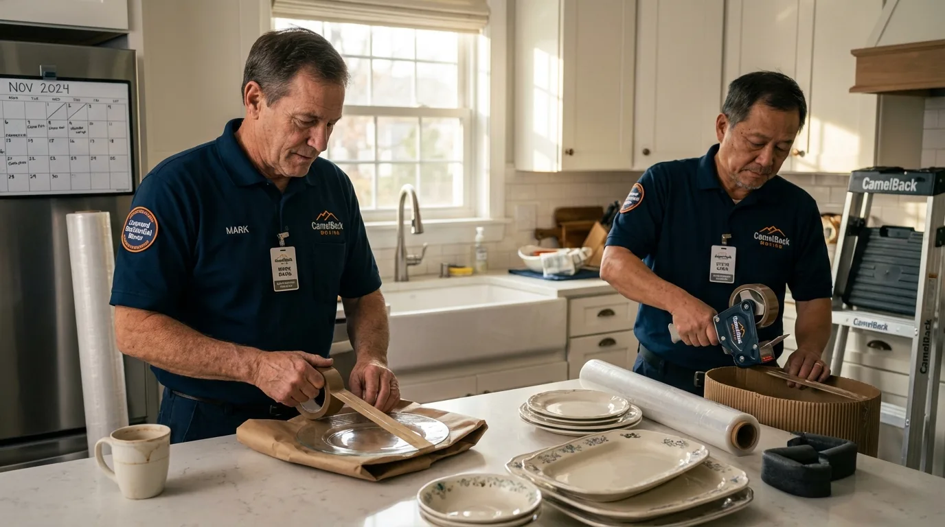 Professional crew packing kitchen dishware in Englewood, TN